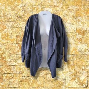 NU New York | Navy Linen Blend Drape Open Front 3/4 Sleeve Jacket (SIZE S/M)